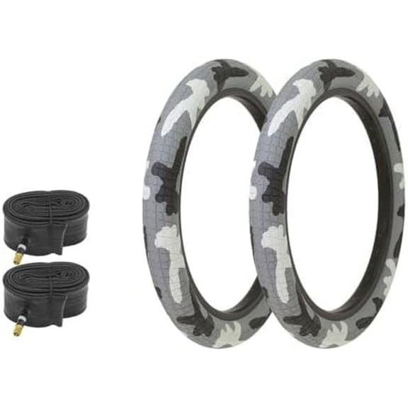 Bicycle 20" x 2.30" Black/Light-Gray/White Army Mix Camo 2 Tires W/Tubes AL-2182 Smooth Semi-Slick BMX Style Tread | (Two Tire)   (Two Standard Tube)