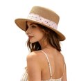 thumbnail image 3 of Sun Hats for Women Women French Polka Flat Top Beach Sun Hat British Style Fedora Pink One Size, 3 of 5