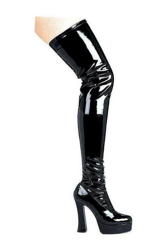 E-Thrill 5" Chunky Heel Thigh High Stretch Boots Black PU / 14