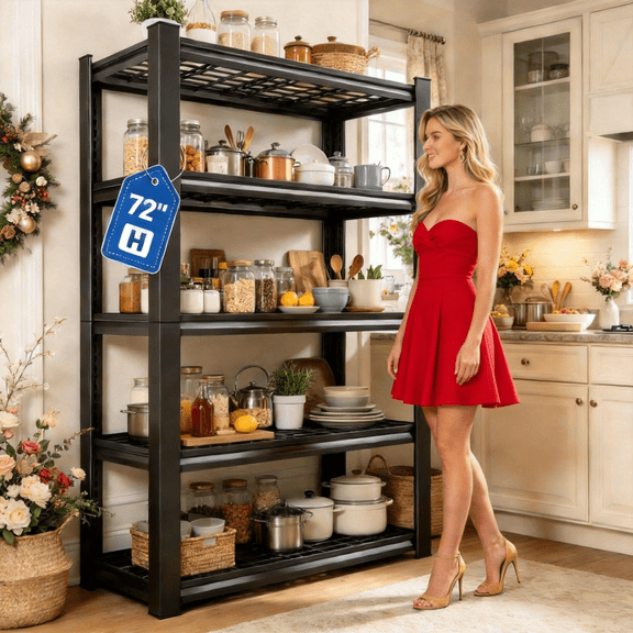 72"H Wire Garage Shelving,5-Tier Heavy-Duty Storage Shelves,Tool-Free Adjustable Metal Shelf Unit,Utility Organizer Rack for Basement,Pantry,Kitchen,Warehouse,16"D x 36"W,Black