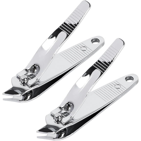 2-PACK Angled Nail Clipper Set, Metal Slanted Edge Nail Cutting Clippers for Women and Men, Sharp Fingernail Cutter Toenail Clippers for Thick Toenails, Silver