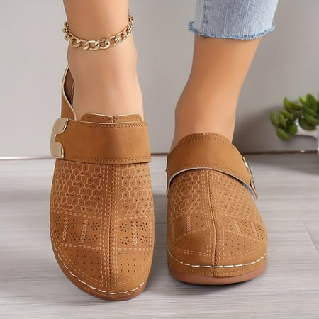 

SHYPM Chic All-Season Geometric Wedge Sandals for Women - Comfortable Cap Toe Heel Platform with Secure Fastening-36