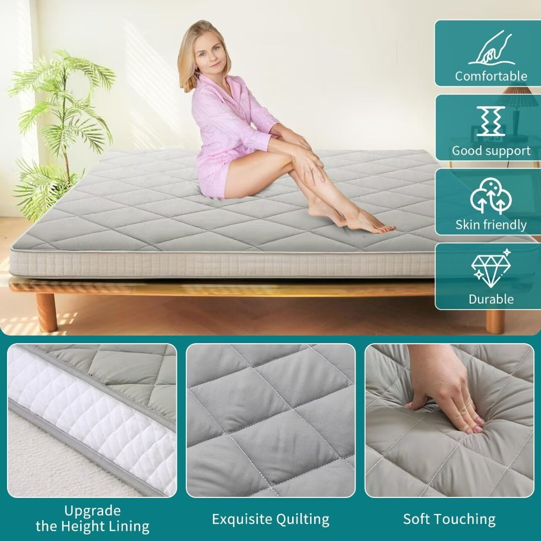 Docred Japanese Floor Mattress Futon Mattress, 4" Memory Foam Foldable Futon Mattress, Portable Roll Up Sleeping Mat for Camping,Floor Lounger Bed Couches and Sofas, Full Size Grey(80*54*4in)