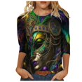 thumbnail image 3 of DDAPJ pyju Womens Mardi Gras 3/4 Sleeve Tops Fashion Mask Graphic Tees Dressy Casual Round Neck Tunic Blouse New Orleans Carnival Party Tee Shirts Multicolor M, 3 of 6