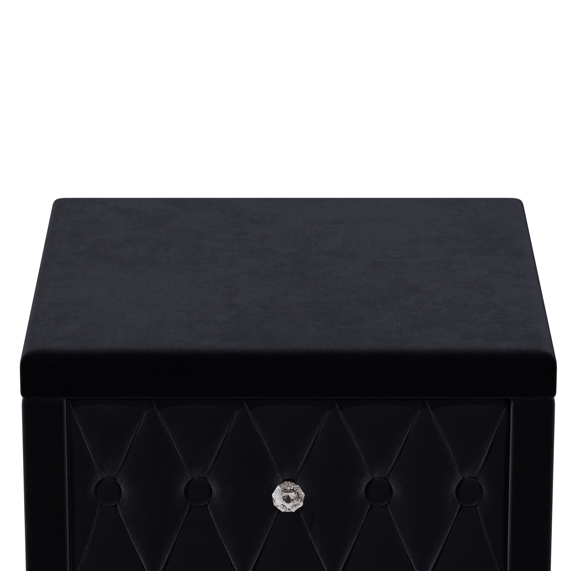 GDF Studio Alley Elegant Velvet 2-Drawer Nightstand with Crystal Handles, Button-Tufted Storage Bedside Table, Black