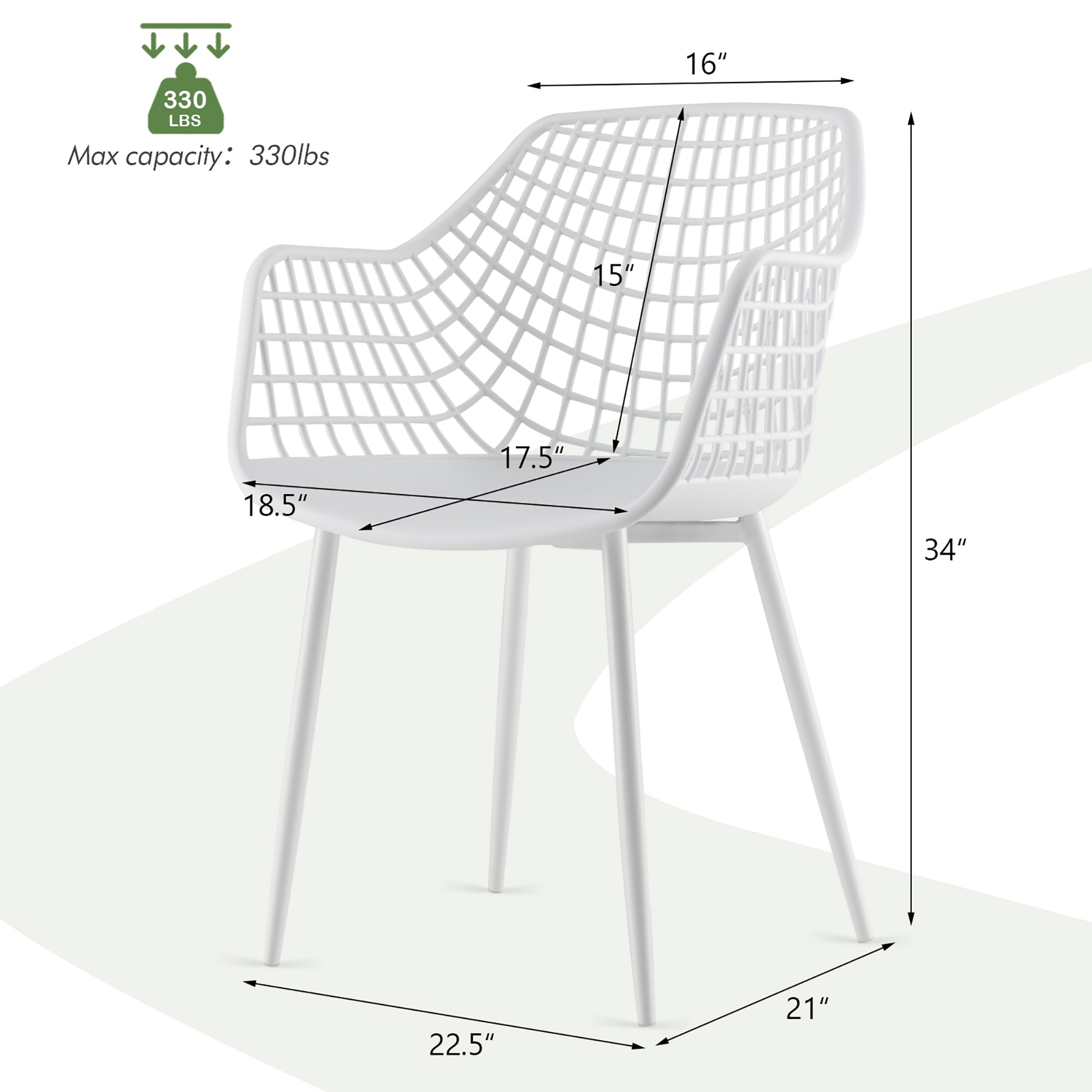 Costway Modern Dining Chair Set of 4 Plastic Shell Hollow withMetal Legs for Living Room White