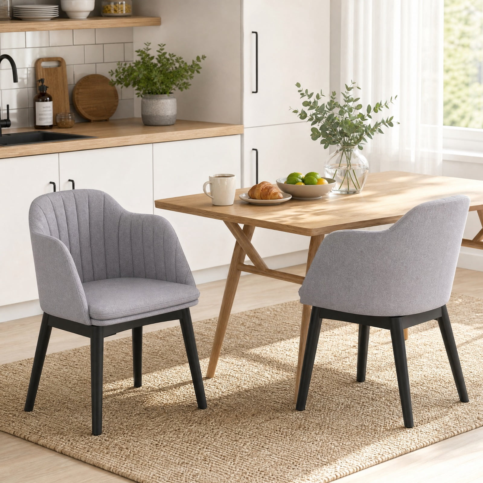 Furnibear Upholstered Velvet Accent Modern Dining Chairs Set of 2 with Curved Backrests for Kitchen Dining Room Living Room Home, Grey