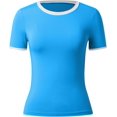 thumbnail image 4 of Womens Summer Tops Womens U Neck Tops Women Summer Short Sleeve Crewneck Stripe Shirts Slim Fit Ribbed Knit Basic Tee Graphi, 4 of 7
