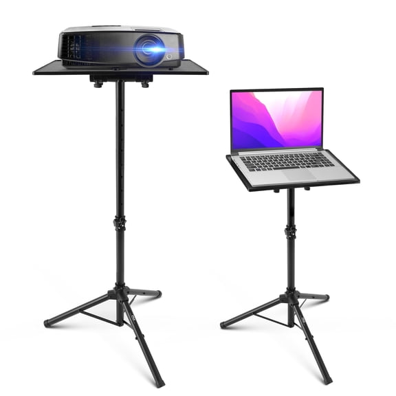Pyle Universal Laptop Projector Tripod Stand, Adjustable Height 22–35 Inches with 14" x 11" Plate, Portable Holder for Laptop, Projector, DJ Equipment for Stage, Studio, Home & Office