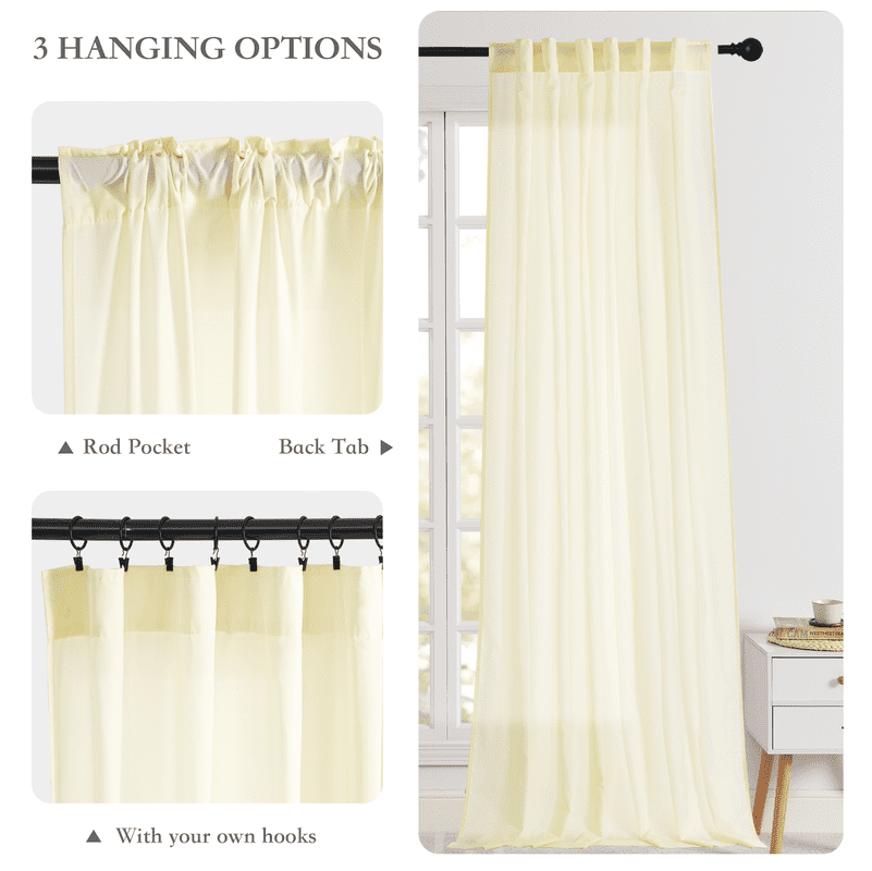 NICETOWN Sheer Privacy Curtains for Bedroom, Beige Back Tab Sheer Curtains Light Filtering Non-See-Through Sheer Curtains, 52"x90", 2 Panels