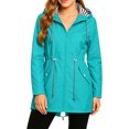 thumbnail image 2 of Solid Color Drawstring Waist Windbreaker for Women, Lightweight Hooded Zip-Up Rain Jacket with Striped Lining - Casual Outdoor Trench Coat Green L, 2 of 7
