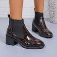 thumbnail image 2 of Willtoo Womens Patent Leather Chelsea Ankle Boots Elastic Slip On Chunky Block Heel Square Toe Short Booties Vintage Fashion Boots For Fall Winter, 2 of 5