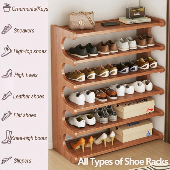 SAVALETOR Bamboo Shoe Rack,6 Tiers Shoe Racks,Vertical Shoe Rack Organizer,Multifunctional Front Door Shoe Rack,Wooden Stackable Shoe Storage Shelves,for Entryway,Hallway,Bedroom Hallway Closet