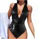 thumbnail image 1 of Trajes de Baño de Bikini de Mujer Color Sólido Glitter V Cuello Encaje Arriba sin Espalda Ajustado, Nylon para la Piscina de Playa Y Verano, 1 of 8