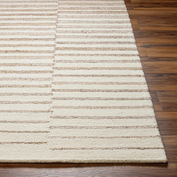 Hauteloom Gawel Wool Living Room, Bedroom Area Rug - Striped Broken Abstract Textured - Contemporary Modern Minimalist Farmhouse Scandinavian - Bone, Dark Brown, Light Brown, Cream, Beige - 2' x 3'
