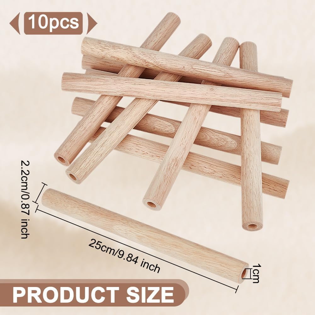 10Pcs Hollow Wood Sticks Rubber Wood Dowel 9.8x0.8 Inch Wooden Dowel Rod with 0.4 Inch Hole Unfinished Rubber Wood Rods Natural Wood Round Rods for DIY Crafts Arts Projects colorful