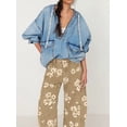 thumbnail image 2 of sicmoss Women's Khaki Y2K Distressed Barrel Jeans Baggy Wide Leg Floral Print Long with Patchwork, 2 of 6