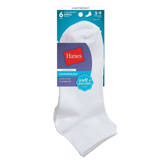 Hanes Women's ComfortBlend Lightweight Ankle Socks Extended Sizes