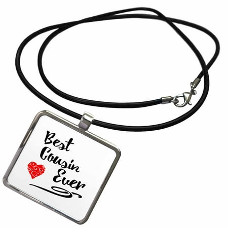 3dRose Best Cousin Ever design with Red Swirly heart - Necklace with Pendant