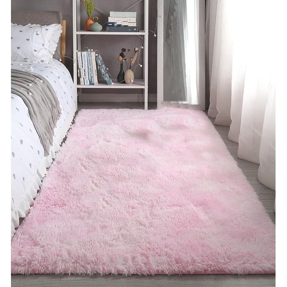 Soft Furry Area Rugs Shaggy Light Pink 3.3 x 6.6ft Plush Comfortable Carpet Non-Slip Backing Rug Floor Mats Bedroom Living Room