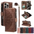thumbnail image 1 of For iPhone 15 Pro Max Wallet Case, 9 Card Slots RFID Blocking Crossbody Leather Cover, Zipper Pocket, Detachable Wrist & Shoulder Strap, Magnetic Shockproof Protective Phone Case for Women,Brown, 1 of 11