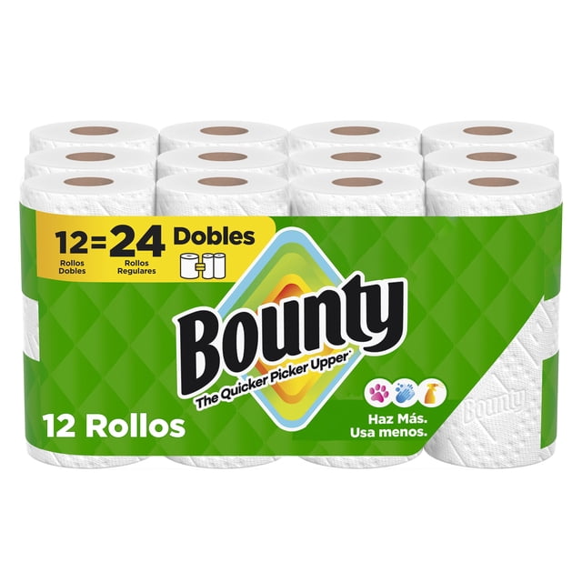 Bounty - Toallas de Papel Select A Size, 12 Rollos Dobles, 82 Hojas por Rollo, Hojas Ajustables, Súper Absorbentes, Textura Diamante, Limpieza Rápida y Duradera