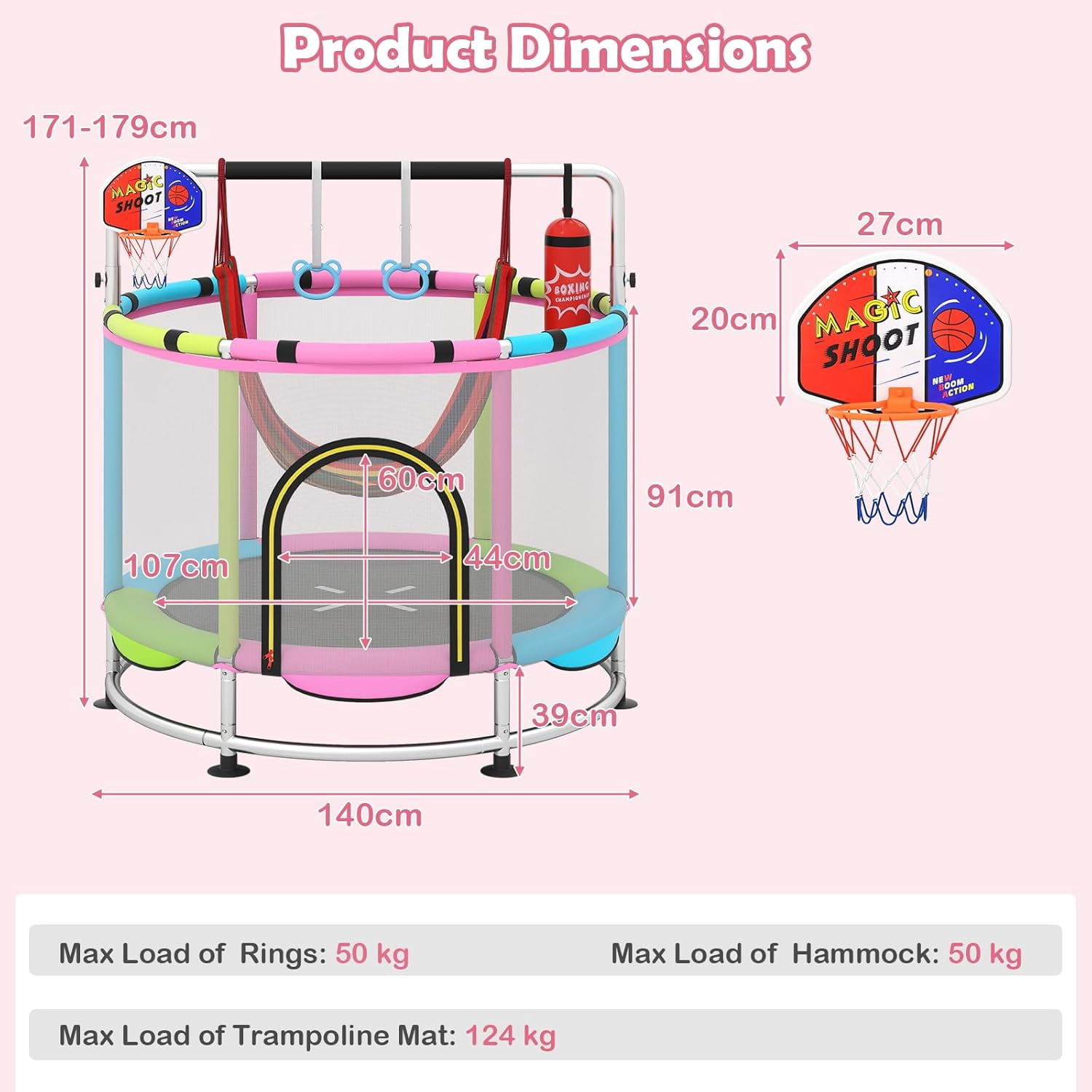 OLAKIDS 55" Trampoline for Kids Enclosure Net Heavy Duty for Boys Girls Outdoor Indoor