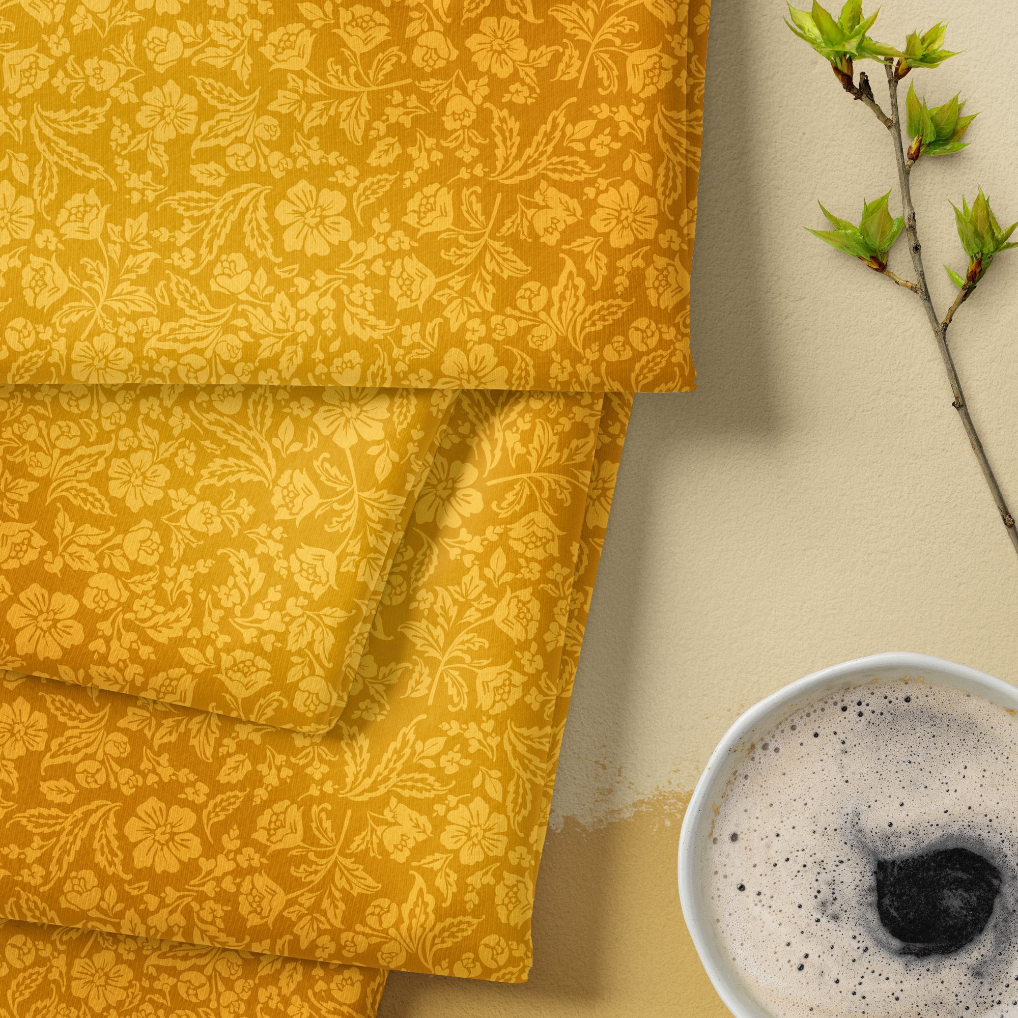 Waverly Inspirations Cut by the Yard 100% Cotton Paris Floral, Marigold , 44" Wide for Quilting & Sewing