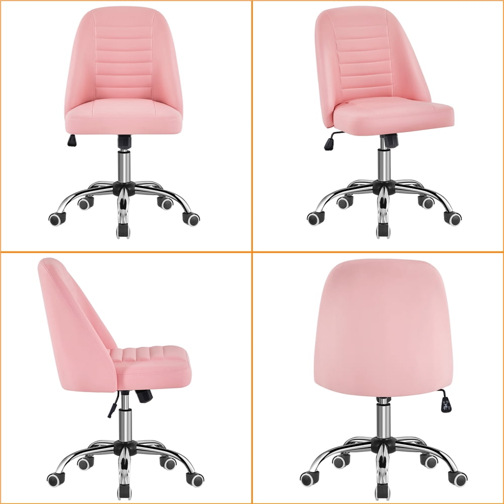 Alden Design Modern Adjustable Faux Leather Swivel Office Chair with Wheels, Pink