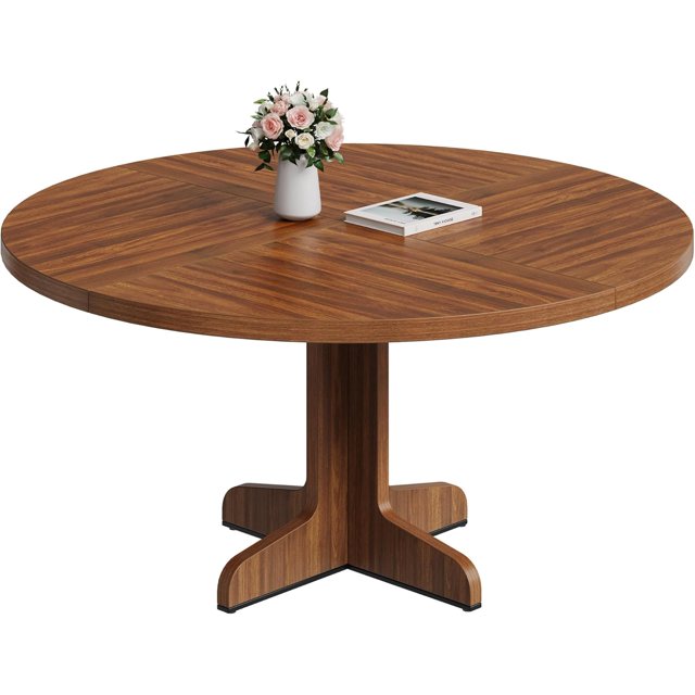 47" Round Dining Table for 4 with Wooden Base - Kitchen & Dining Room Table (Table Only)