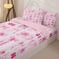 thumbnail image 3 of Erosebridal Watercolor Bow Pattern Zipper Twin Comforter Sets with Fitted Sheet and 2 Pillowcases,Cherry Fruit Print Zipper Bedding Set,Pink,Pink Reversible, 3 of 6
