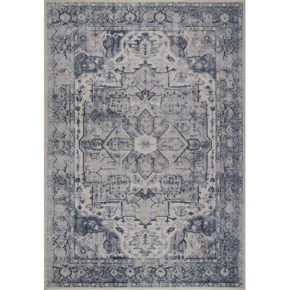 Atlantis Persian Bordered Blue and Grey Area Rug 2x5 3x10 4x5 6x8 7x10 8x11 9x12 Feet Size
