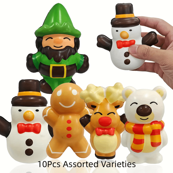 10PCS Christmas Squishy Toys, Funny Squishies for Christmas Stocking Stuffer, Christmas Party Favors, Classroom Prizes, Christmas Gift Bag Filler, Assorted Varieties