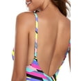 thumbnail image 4 of RELLECIGA Women's Neon Striped High Cut Low Back One Piece Thong Swimsuit for Women Size X-Large, 4 of 7