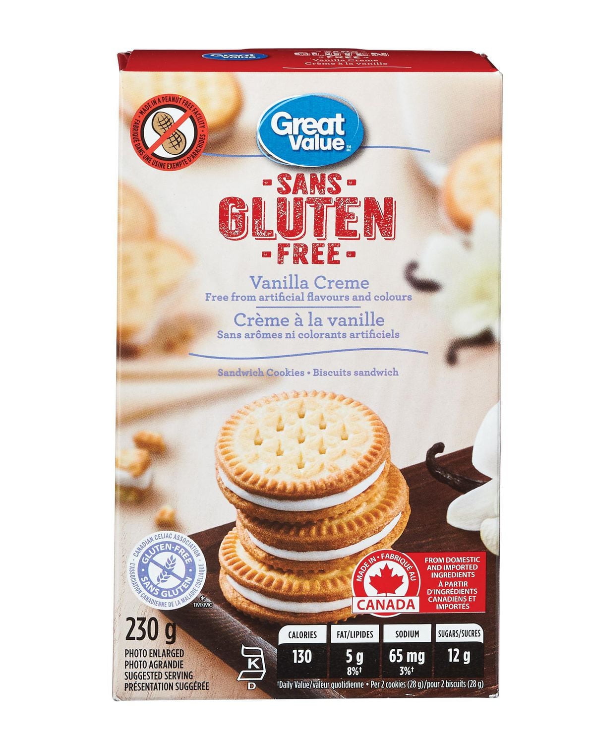 Great Value Gluten Free Vanilla Crème Sandwich Cookies, 230 g