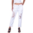 thumbnail image 1 of BodiLover, Women's, High Waist Ripped Five Pockets Boyfriend Mom Denim Jeans, White, 3, 1 of 3