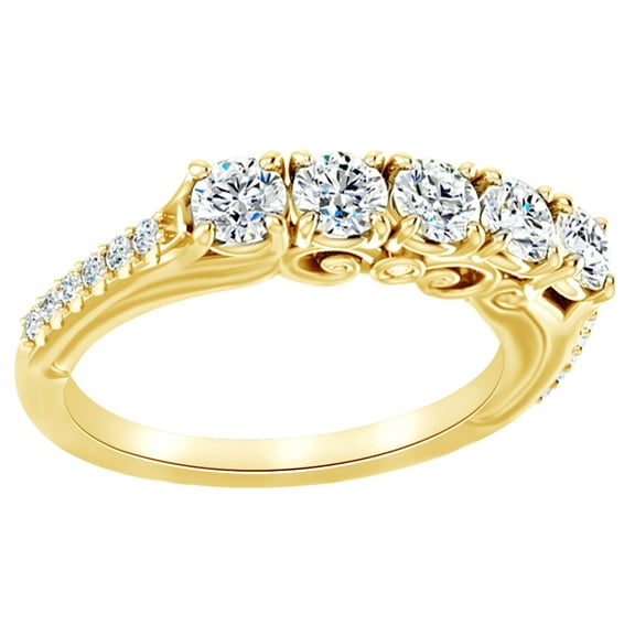 Round Cut White Natural Diamond Four Stone Anniversary Band Ring In 14K Solid Yellow Gold (0.37 Ct)