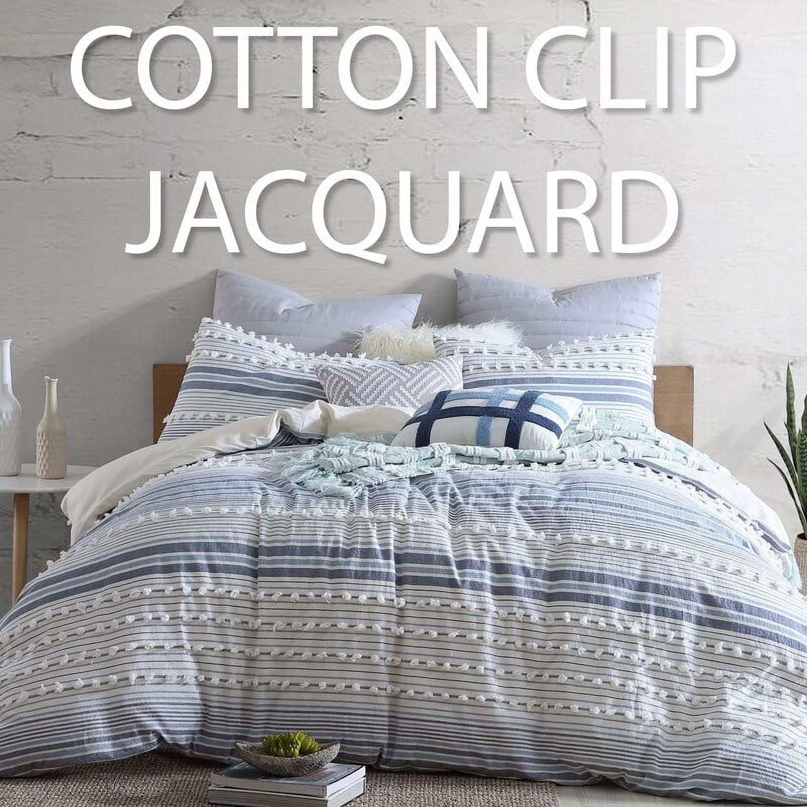 Swift Home Anahita 100% Cotton Clipped Dot Stripe Jacquard 5-Piece Bedding Comforter  Set Navy - Full - Queen 