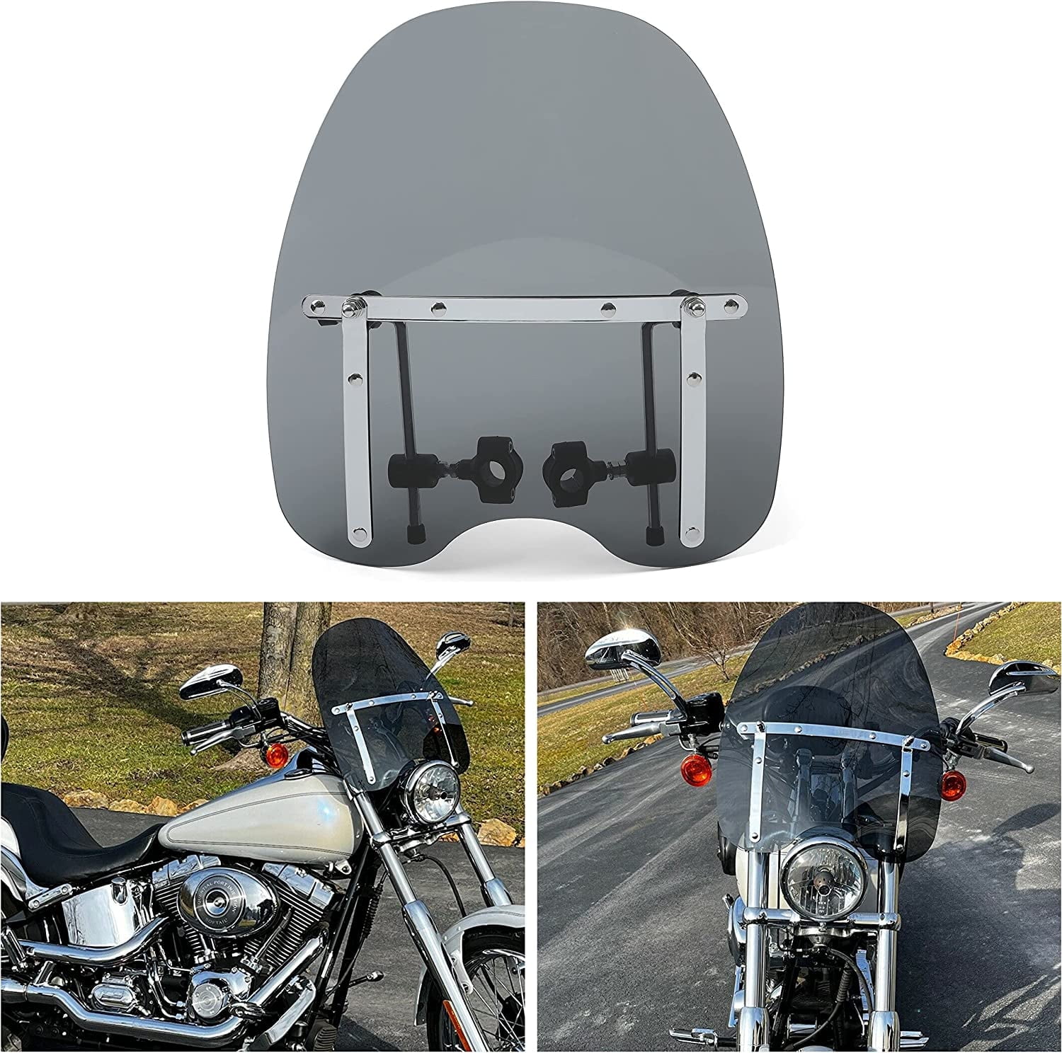Kojem 18*16 Tinted Windshield for 1969-2012 Kawasaki Yamaha Honda Suzuki Harley Motorcycle Windscreen Smoke