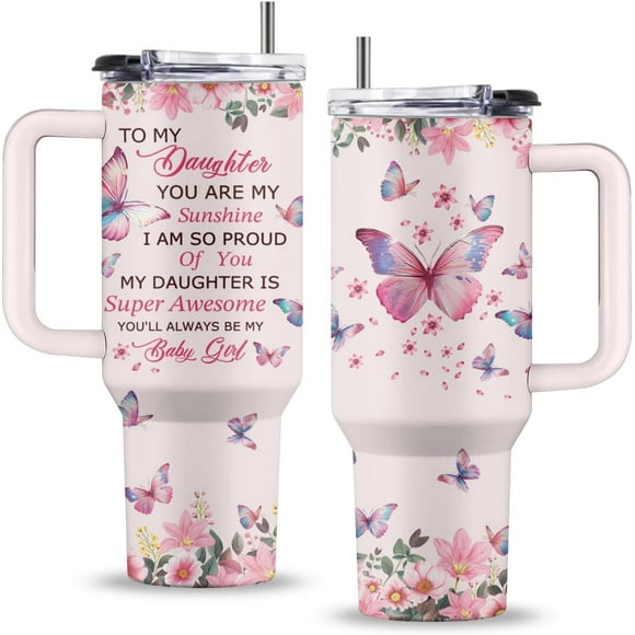 Daughter Birthday Gifts, 40 Oz to My Daughter Cup with Handle & Straw, Daughter Gifts from Mom, Holiday, Birthday Gifts for Daughter Adult, Daughter Tumbler with Butterfly