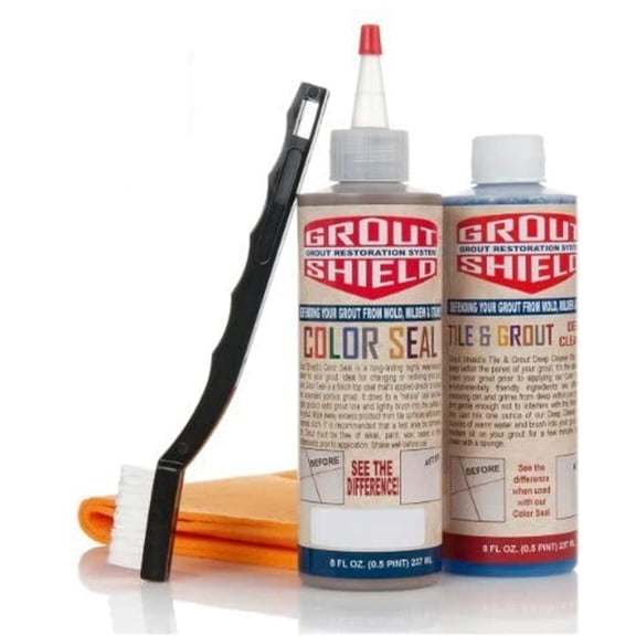 Grout Shield - Grout Restoration System Repair Stain Cleaner Kit Tile Surface No-Sent 8 fl oz. Ivory