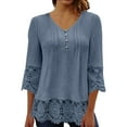 thumbnail image 2 of Blczomt 3/4 Length Sleeve T-Shirts for Women Gray Lace Dressy Blouses Formal V Neck Button Blouse Women, 2 of 8