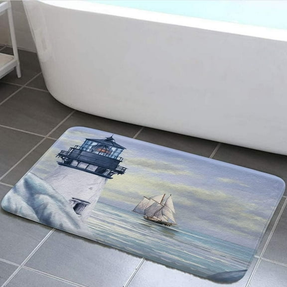 Drgilau Lighthouse Ocean Blue Memory Foam Bath Rugs,17 X 29 in, Non Slip