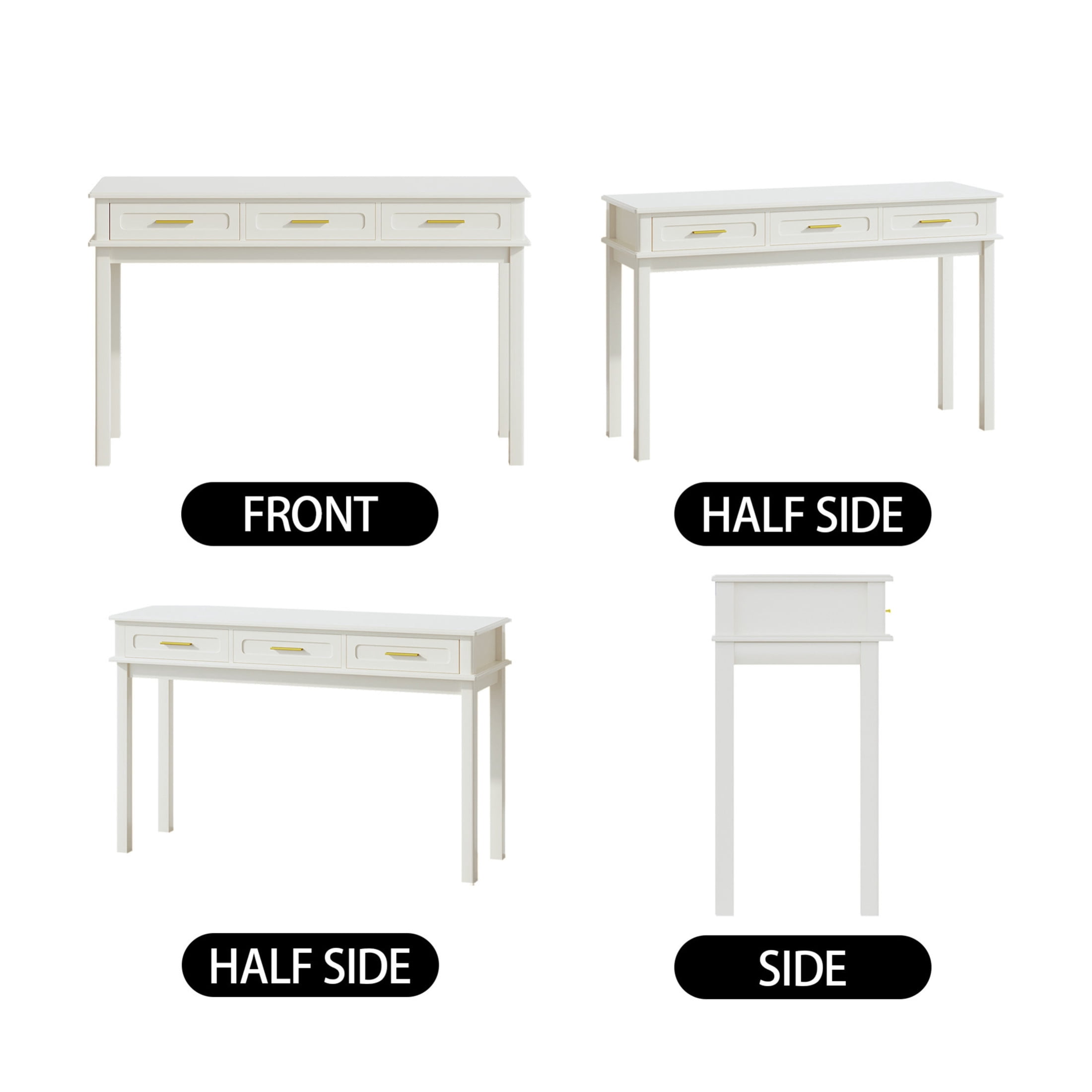 Noble House 47" Multipurpose Vanity Desk, Modern Makeup Table with 3 Drawers and High-Gloss Finish, White