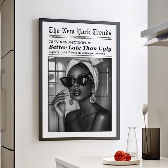 Black Woman Makeup Quote Wall Art Retro Bathroom Decor, Unframed Paper Print Size 8x12