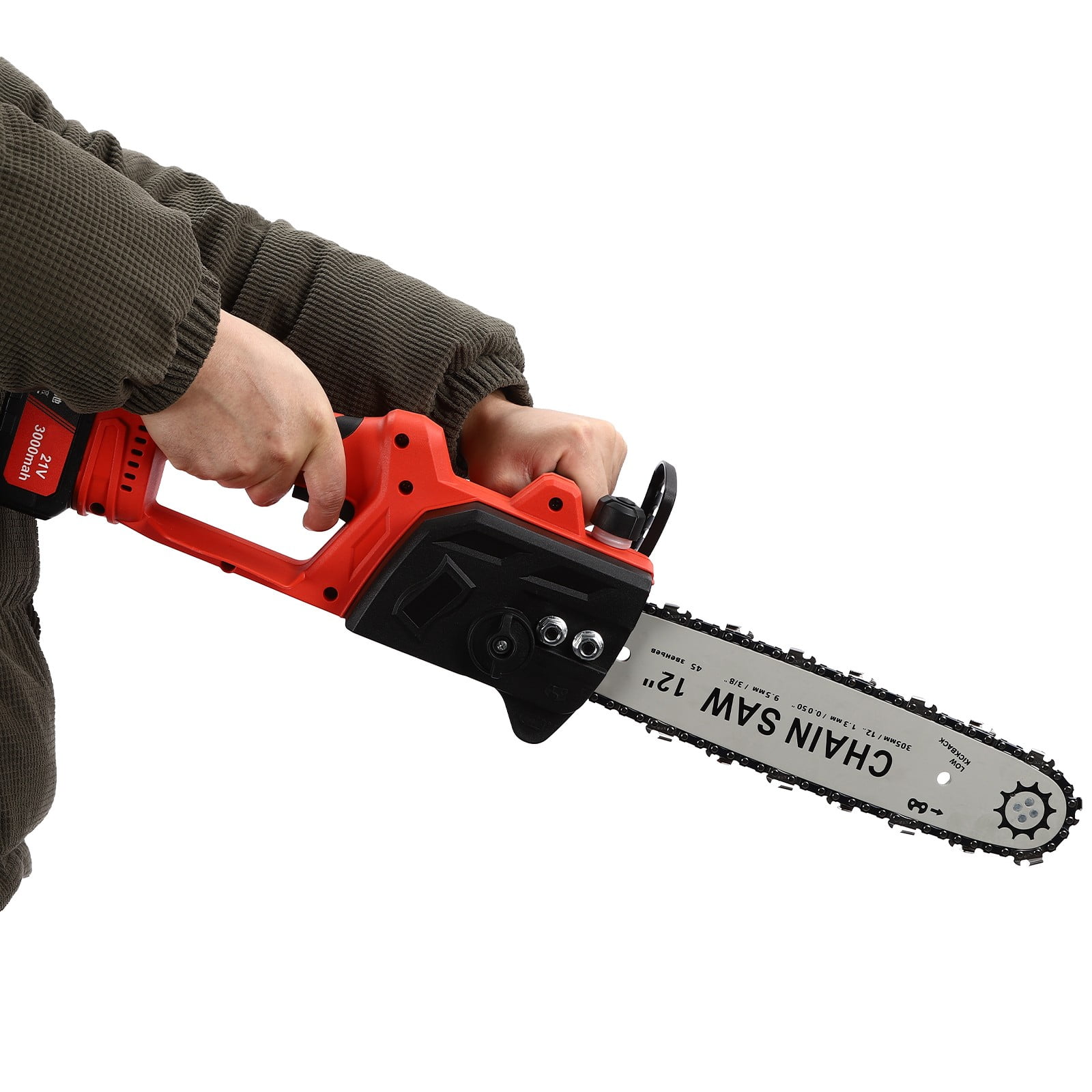ToppiJoy 12" Portable Cordless Chainsaw, 21V Battery Powered Brushless Chain Saw, Electric Handheld Chain Saw Kit for Tree Felling, Pruning, Firewood(Red, Black)
