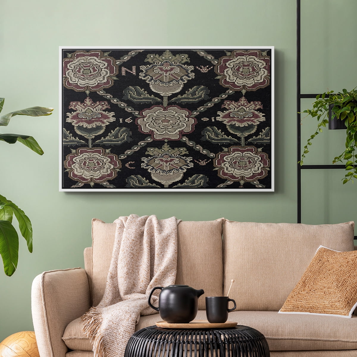 Vintage Abstract Print-XXXI Framed in White Wood Gallery Wrapped Canvas 27 in. x 41 in.