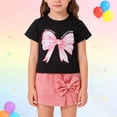 thumbnail image 3 of EnJoCho Kid Girls Clothes Outfits Bowknot T-Shirt + 2 In 1 Denim Short Skort Summer Clothing Set, Girls Shirt and Shorts Set Kindergarten Starter Pack Size 4-10 Years, 3 of 9