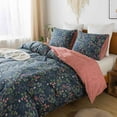 thumbnail image 2 of HoneiLife 3pc Duvet Cover King Size - 100% Cotton Comforter Floral Breathable Duvet Cover with Zipper Closure & Corner Ties, Navy Blue, 2 of 7