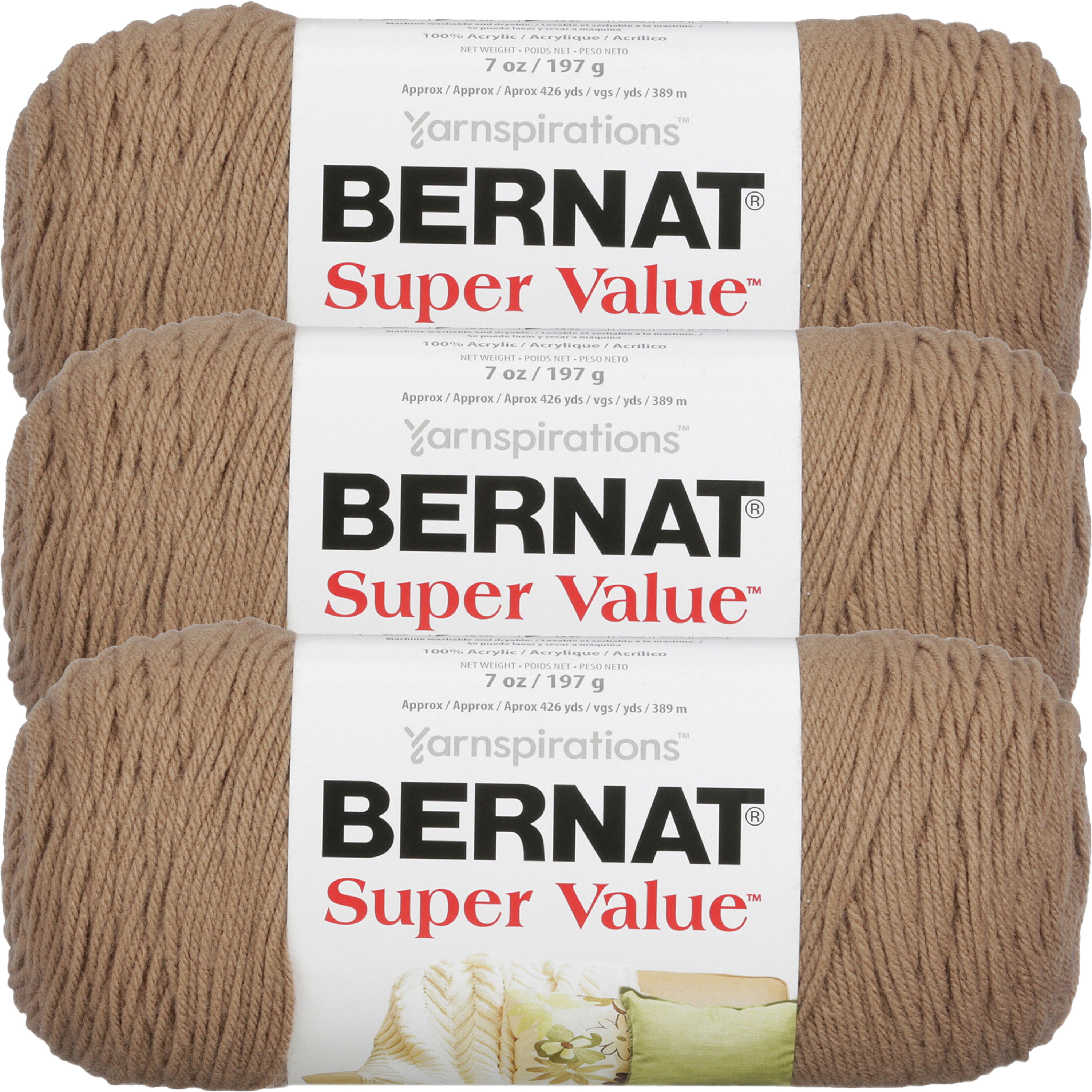 Bernat Super Value Solid Yarn -Honey, Multipack Of 3